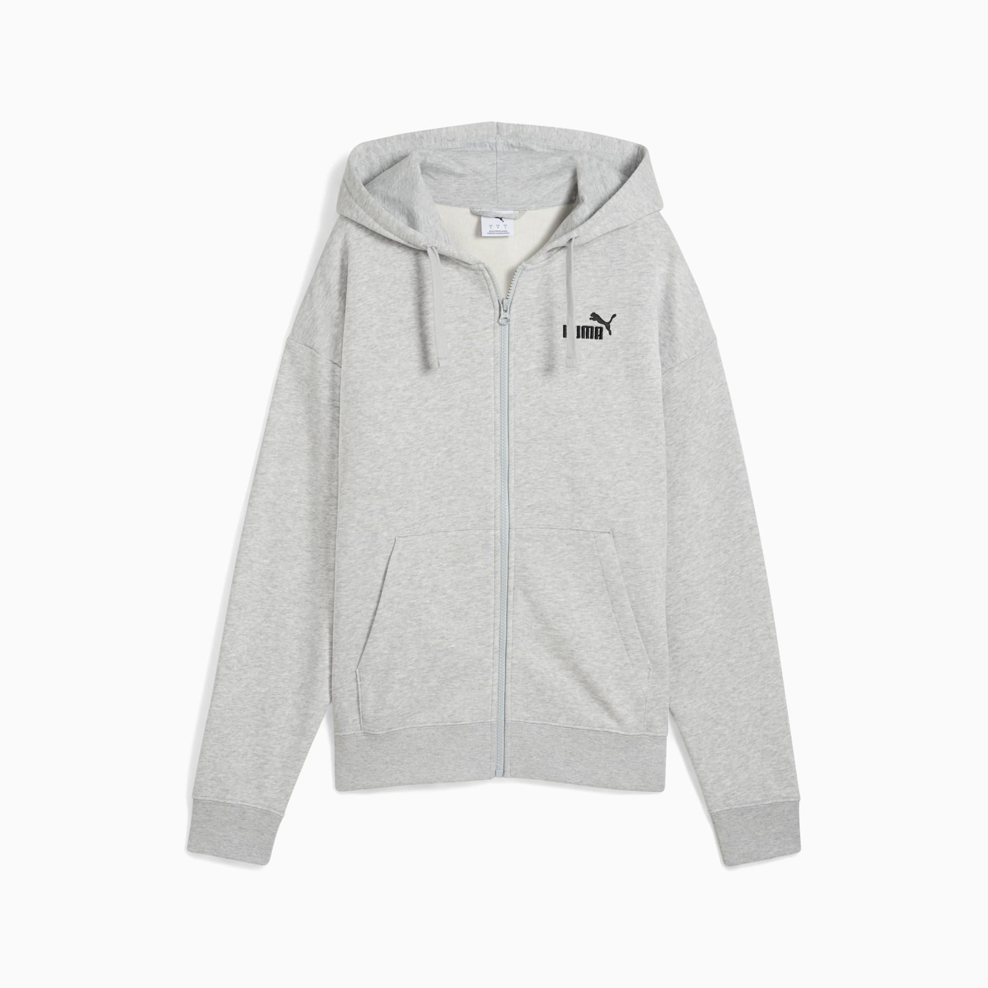 PUMA Essentials Small No. 1 Logo French Terry Women's Comfort Full-Zip Hoodie in Grey Product Image