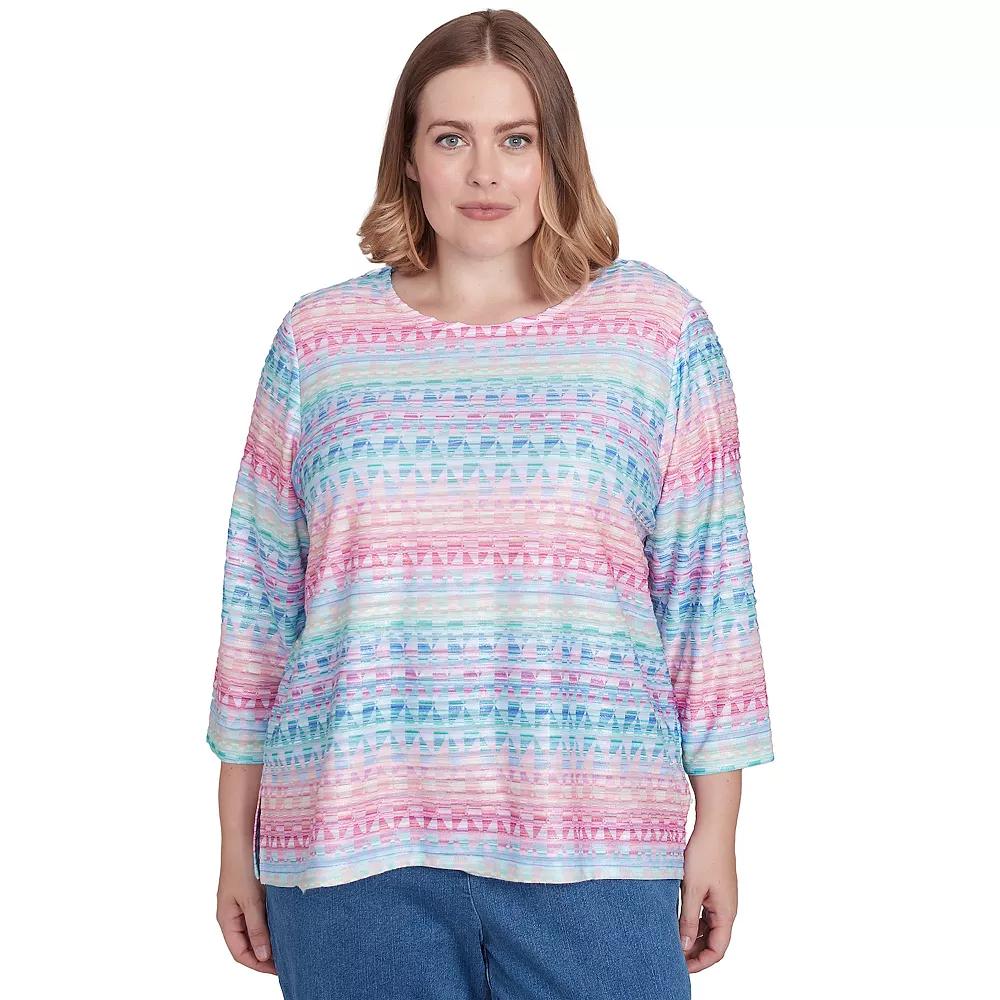 Plus Size Alfred Dunner Geometric Crewneck Biadere Top, Women's, Size: 1XL, Pink Team Product Image
