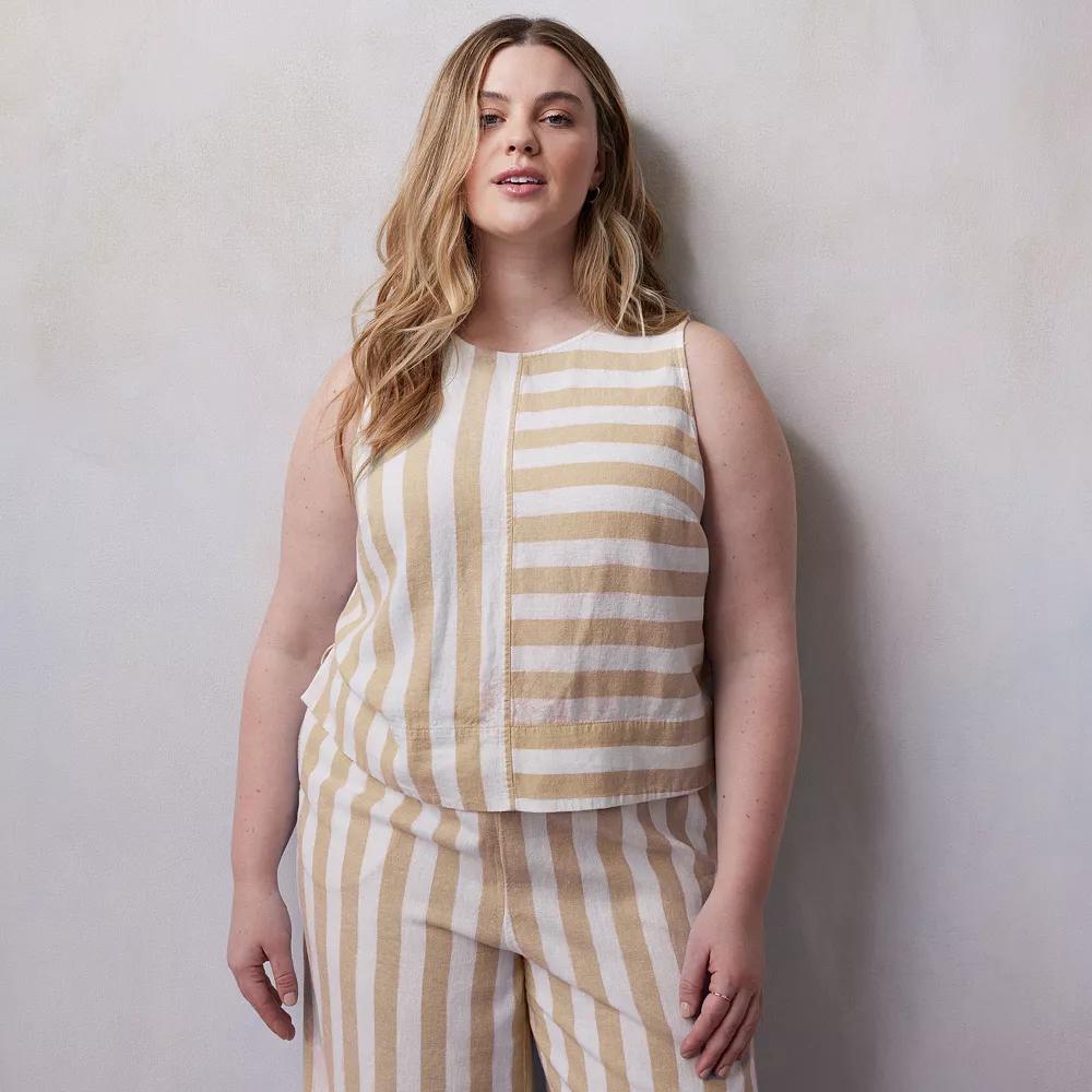 Plus Size LC Lauren Conrad Striped Linen Blend Tank Top, Women's, Size: 2XL, Brown Spa Stripe Product Image