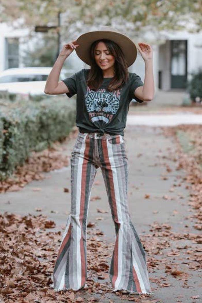 Western Multi Stripe Bell Bottom Jeans Product Image