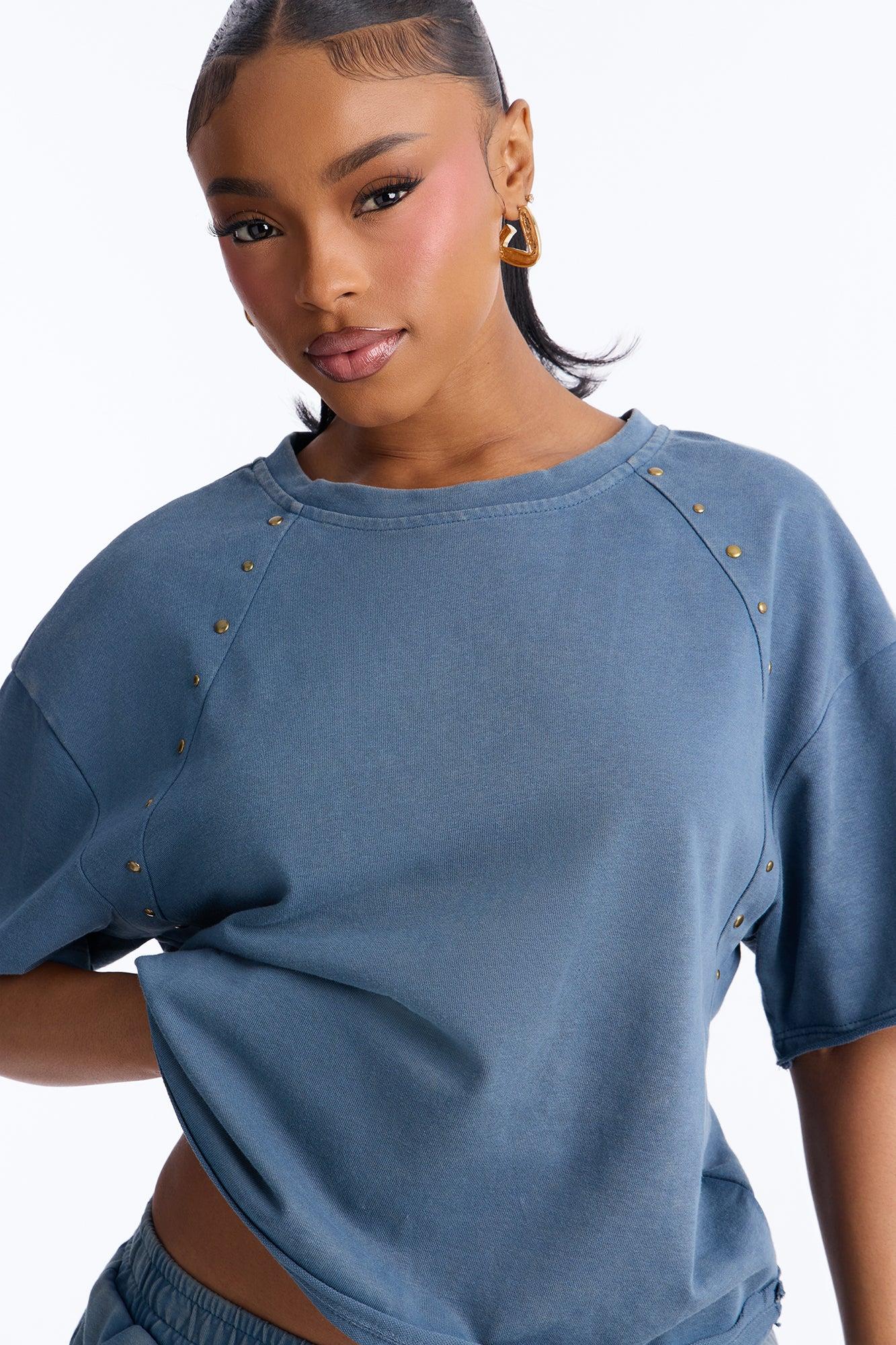 On Repeat Studded Skirt Set - Blue Female Product Image
