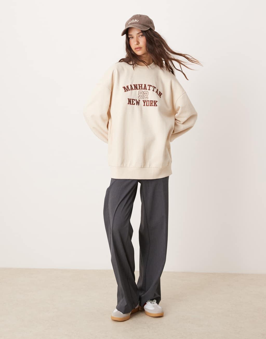 Miss Selfridge Manhattan oversized sweatshirt in ecru Product Image