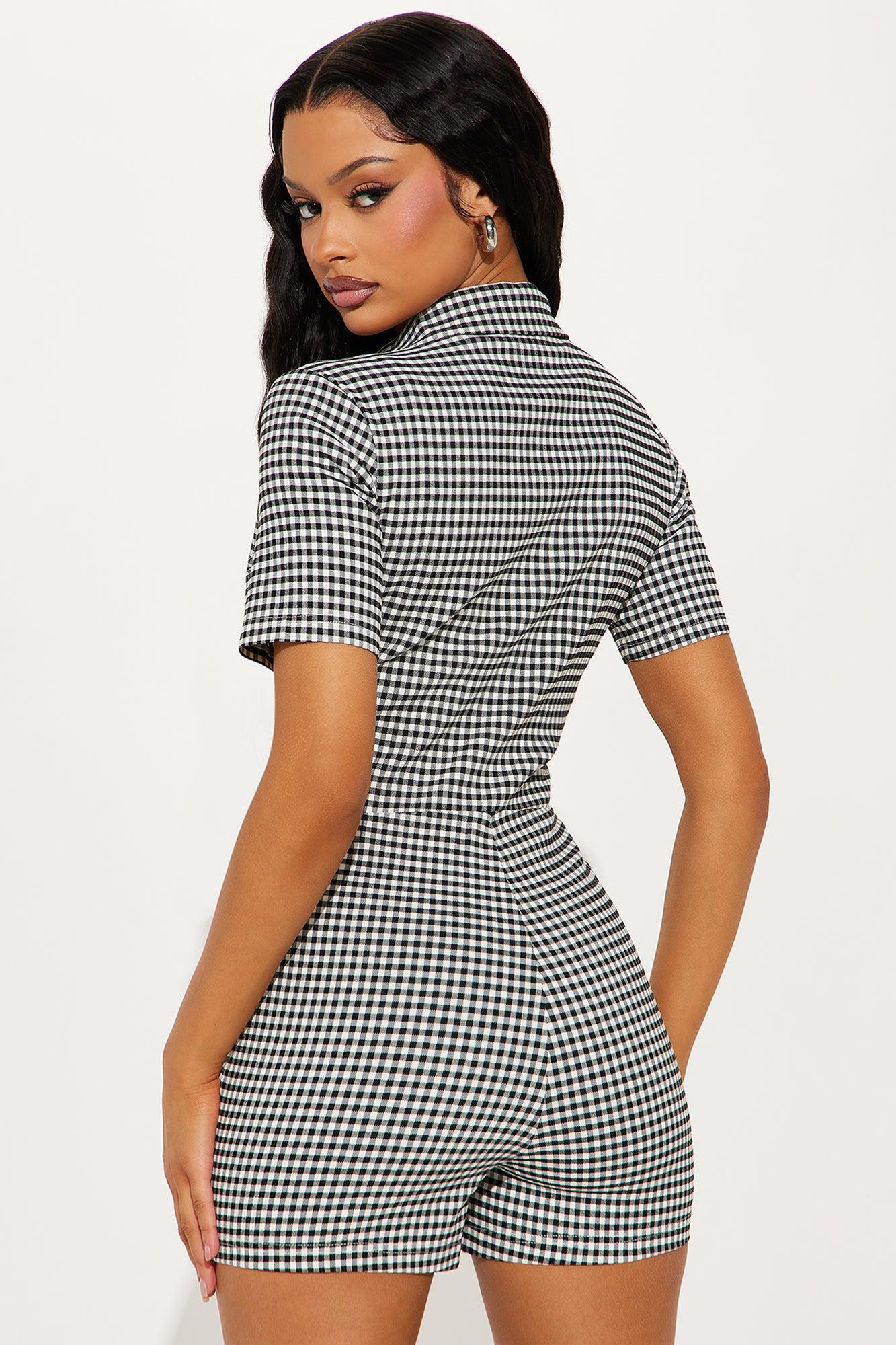 Buy Me Flowers Gingham Romper - Black/combo Product Image