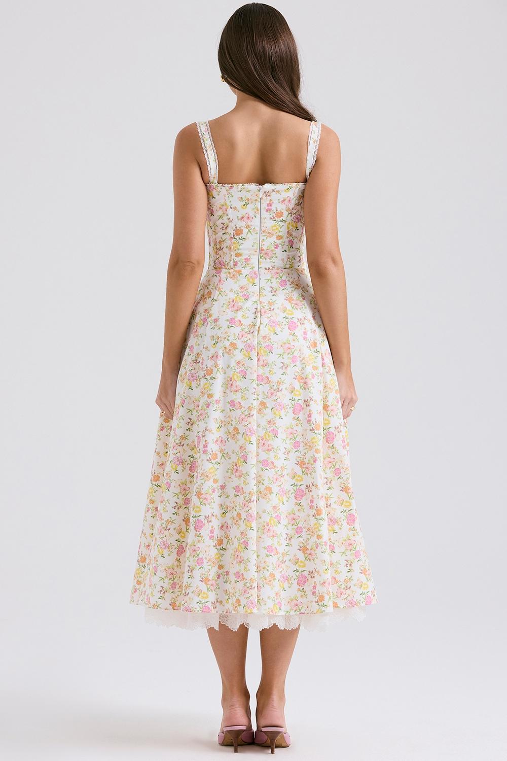 Rosalee  ivory meadow print cotton bustier sundress Product Image