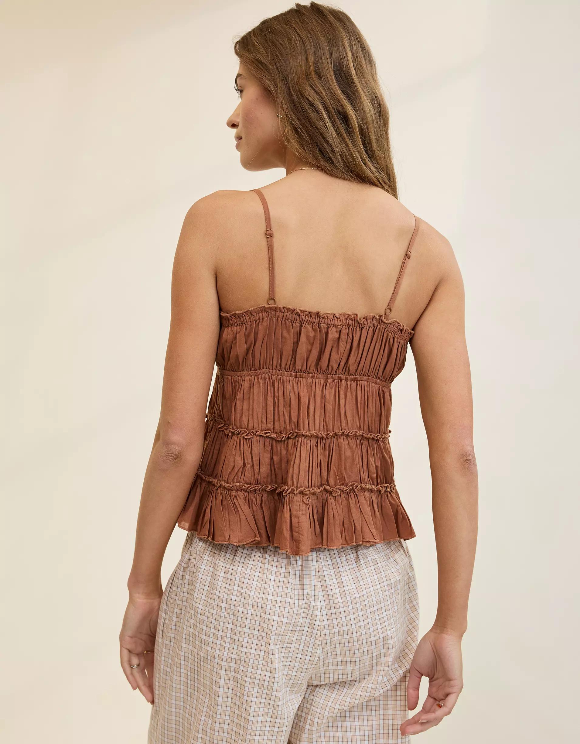 Aerie Tie Front Tiered Tank Top Product Image