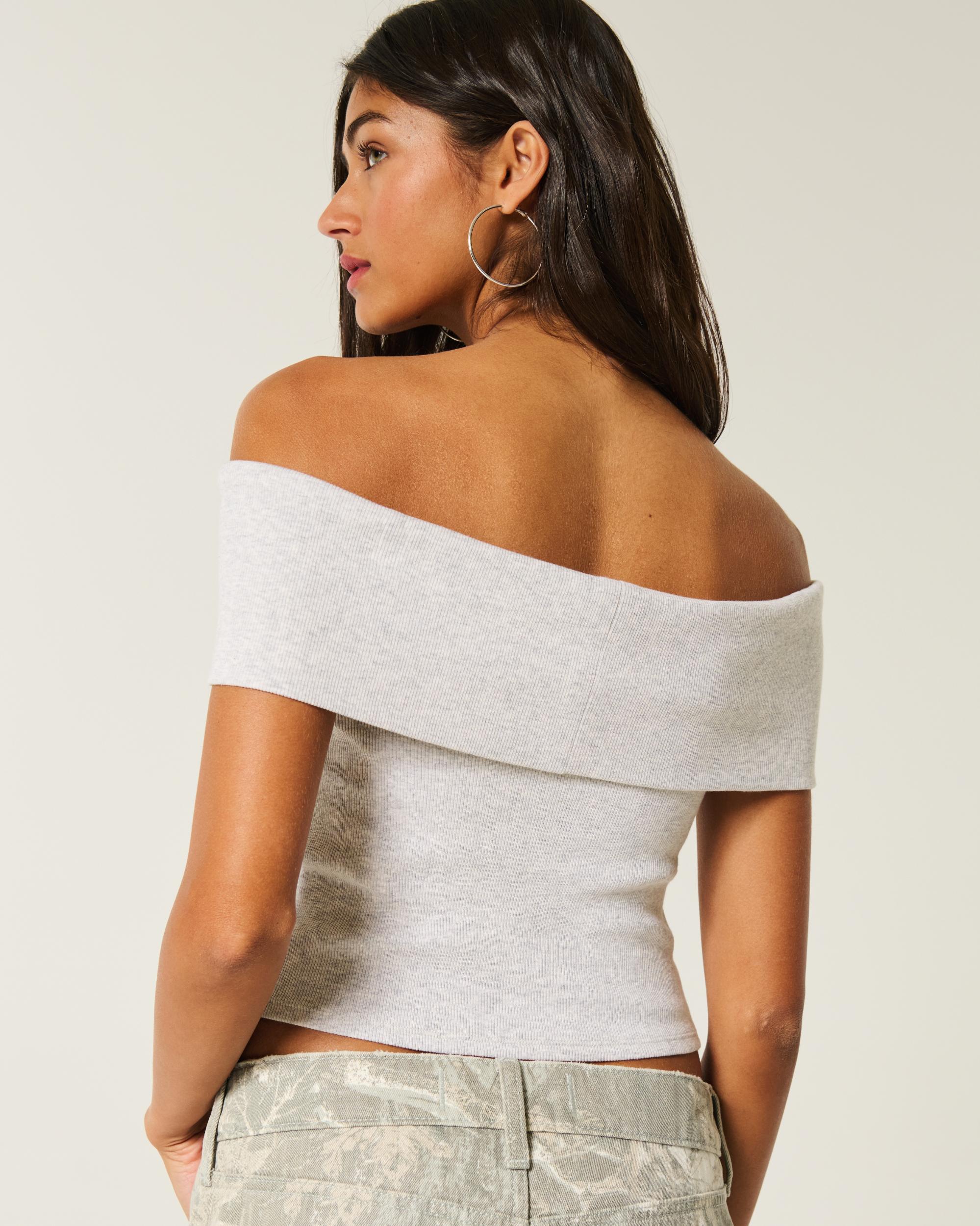 Ribbed Off-the-Shoulder Foldover Top Product Image