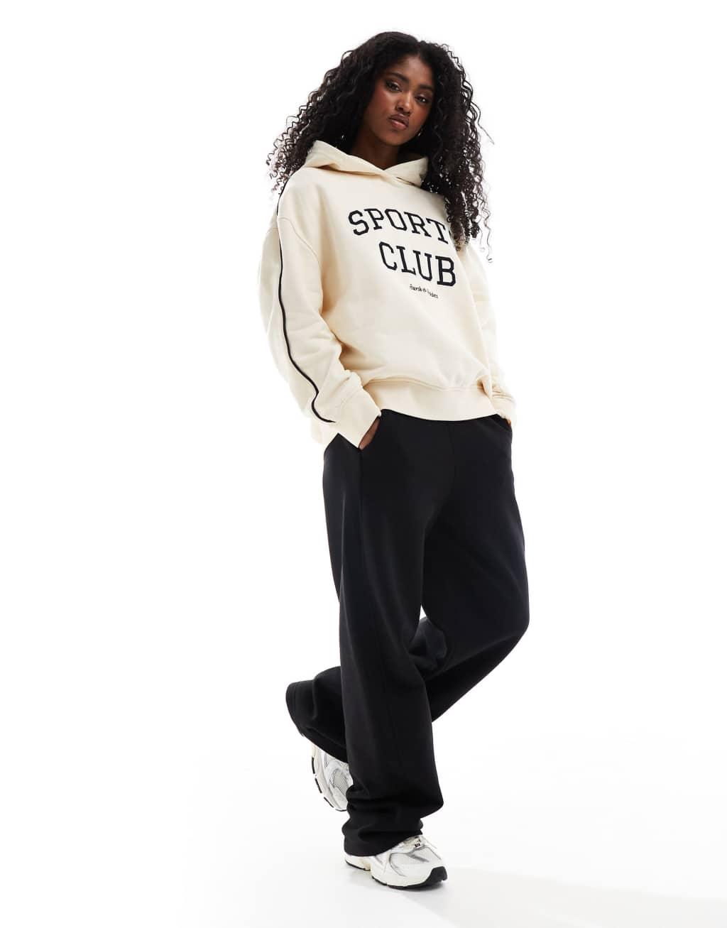 4th & Reckless sports club embroidered logo contrast sleeve hoodie in cream Product Image