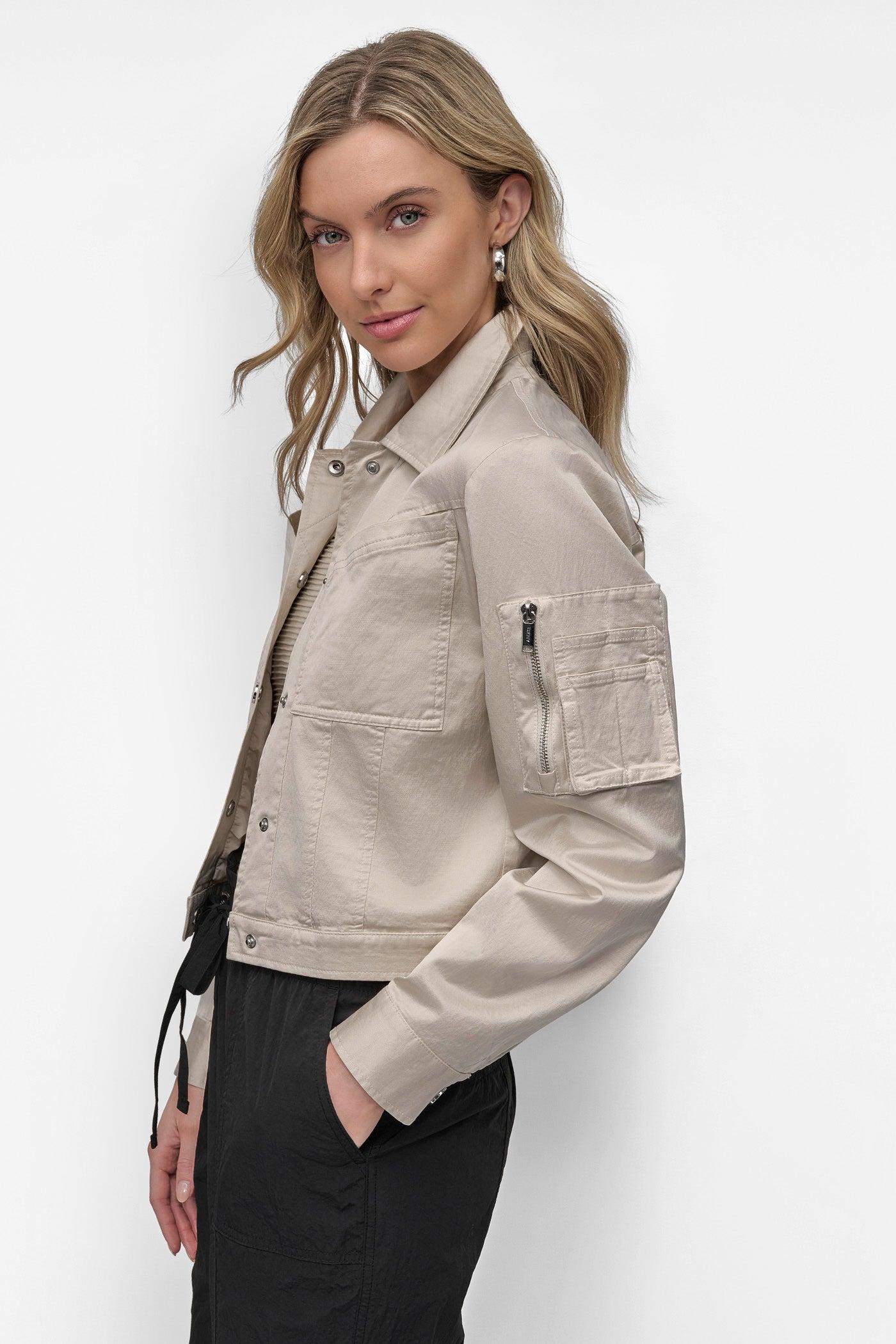 LONG SLEEVE CROPPED SATEEN JACKET Product Image