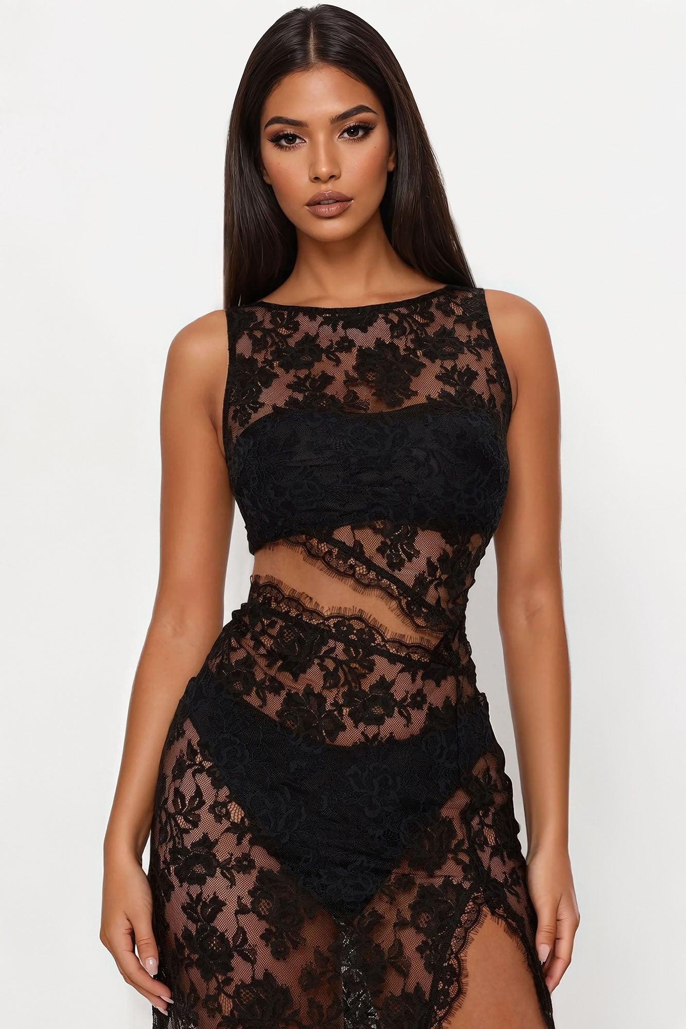 Kelsey Lace Sheer Sleeveless Maxi Dress - Black Female Product Image