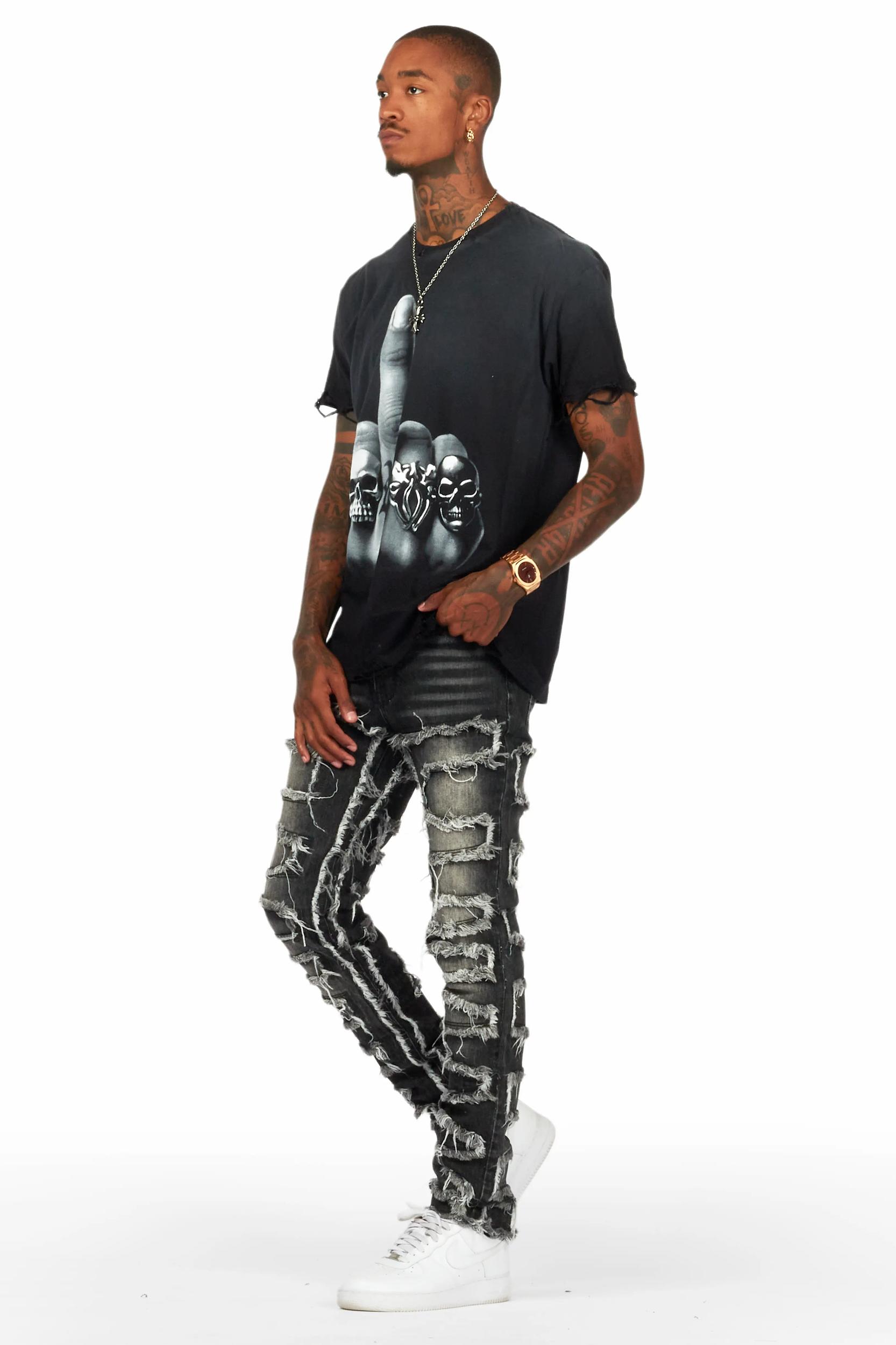 Ummar Black Oversized Graphic T-Shirt Male Product Image