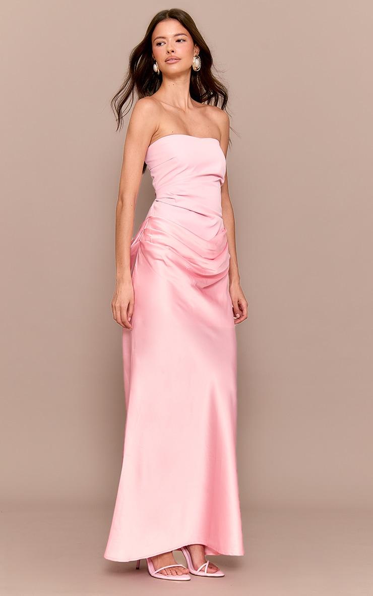 Pale Rose Bandeau Satin Drape Detail Midaxi Dress Product Image
