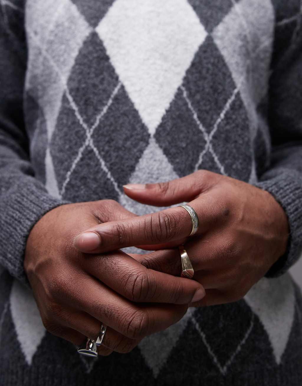 Topman crew sweater in gray & white argyle Product Image