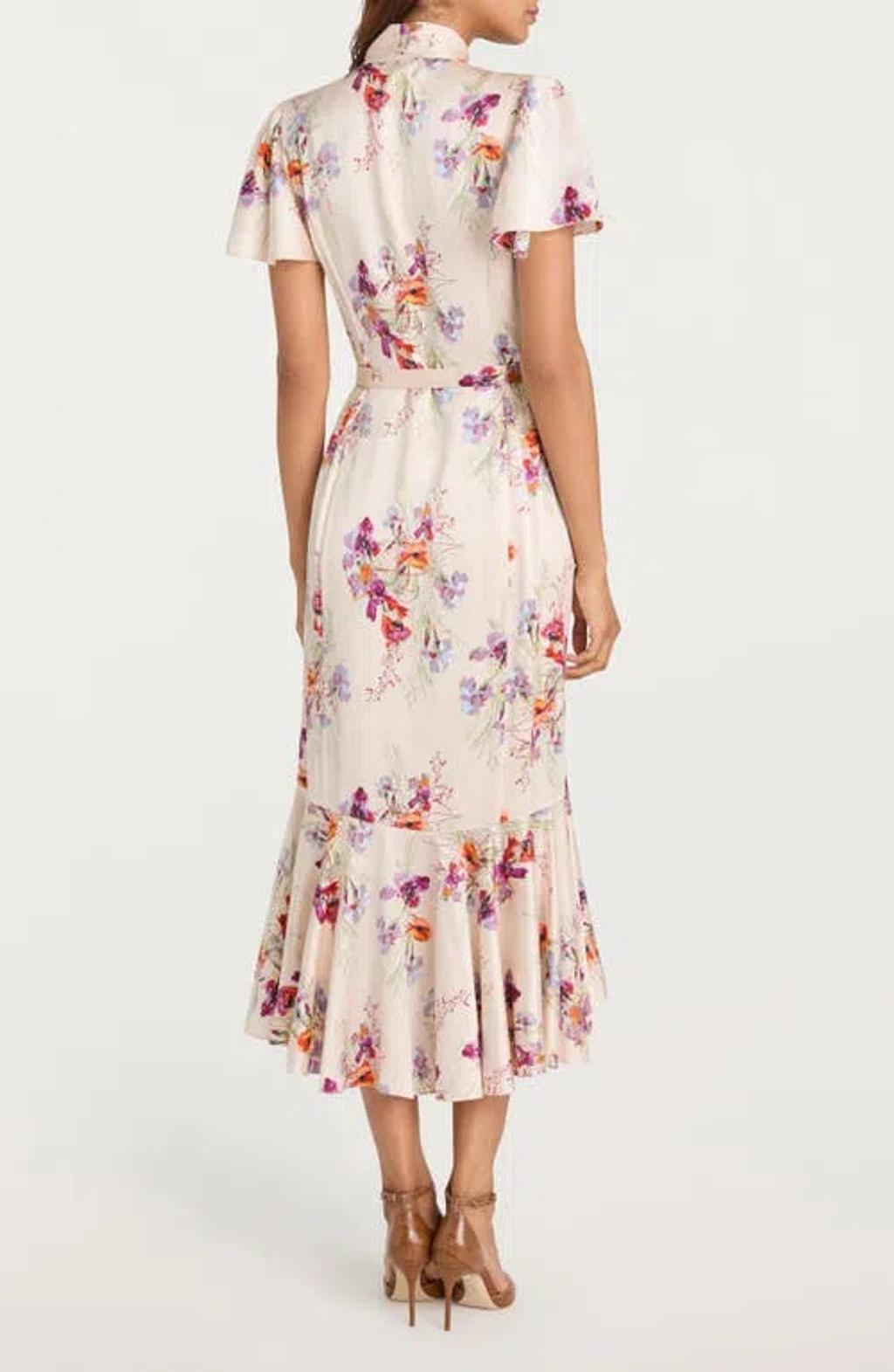 CINQ À SEPT Iris Bouquet Willow Tie Neck Midi Dress In Multi Product Image