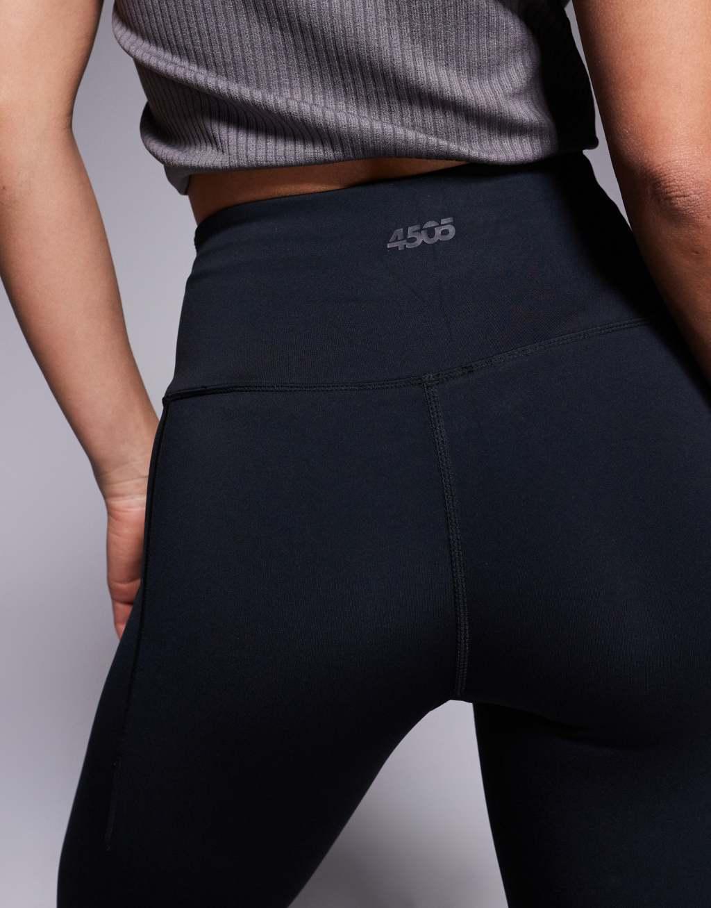 4505 Petite Icon running tie waist gym leggings with phone pocket in black  Product Image