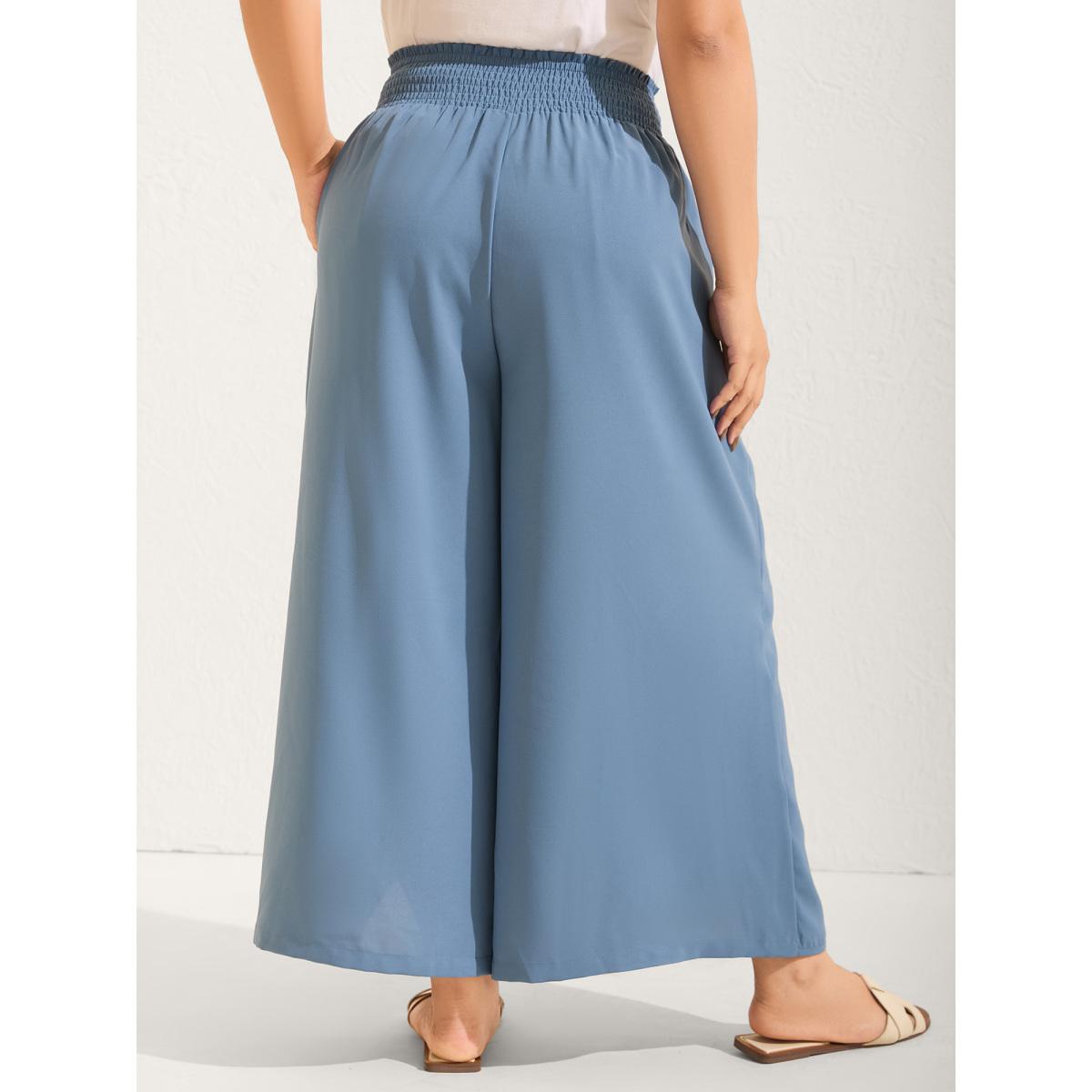 Plus Size Petal Hem Slit Wide-Leg Pants Women Stone Resort Wide Leg Mid Rise Vacation Pants BloomChic 30/6X Product Image