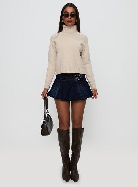 Enrica Funnel Neck Knit Sweater Cream Product Image