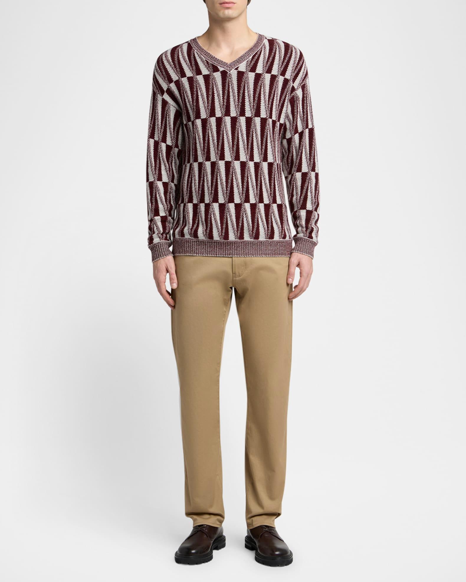 Men's Jacquard Stitch Cashmere Blend V-Neck Sweater Product Image