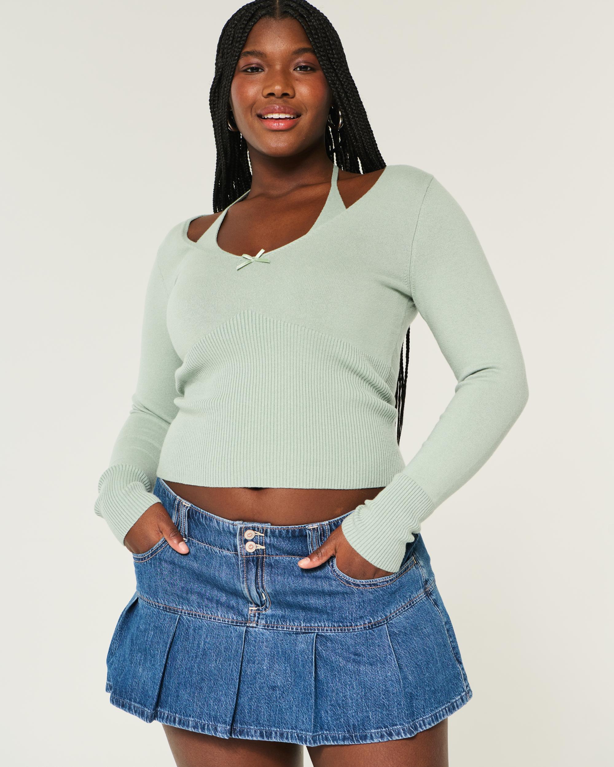 Long-Sleeve Halter Tie Sweater Product Image