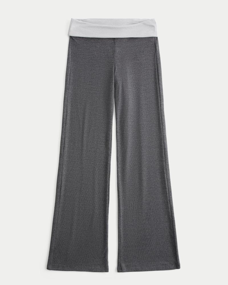 Foldover Waist Knit Flare Pants Product Image