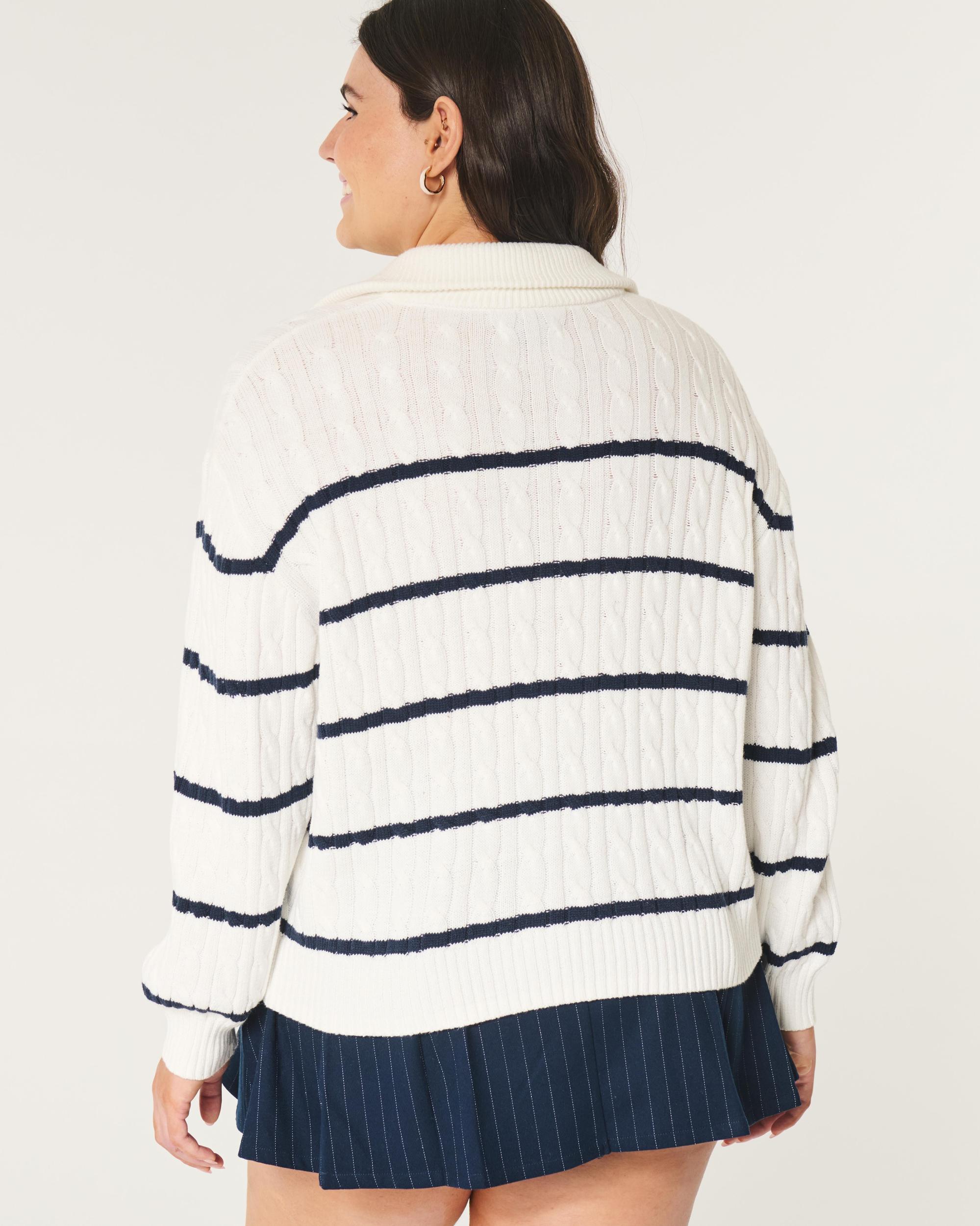 Oversized Cable-Knit Half-Zip Sweater Product Image
