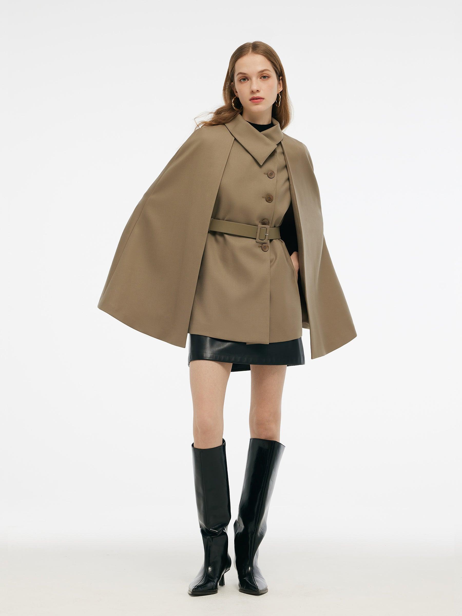 100% Worsted Wool Cape And Vest Two-Piece Set With Belt Product Image