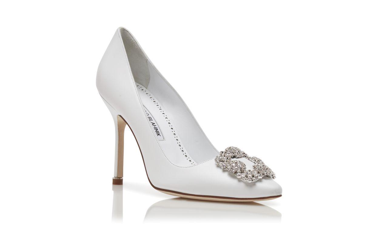 HANGISI White Calf Leather Jewel Buckle Pumps Product Image