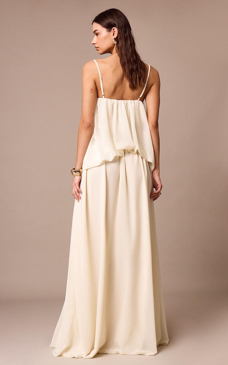 Cream Chiffon Layered Puffball Maxi Dress Product Image