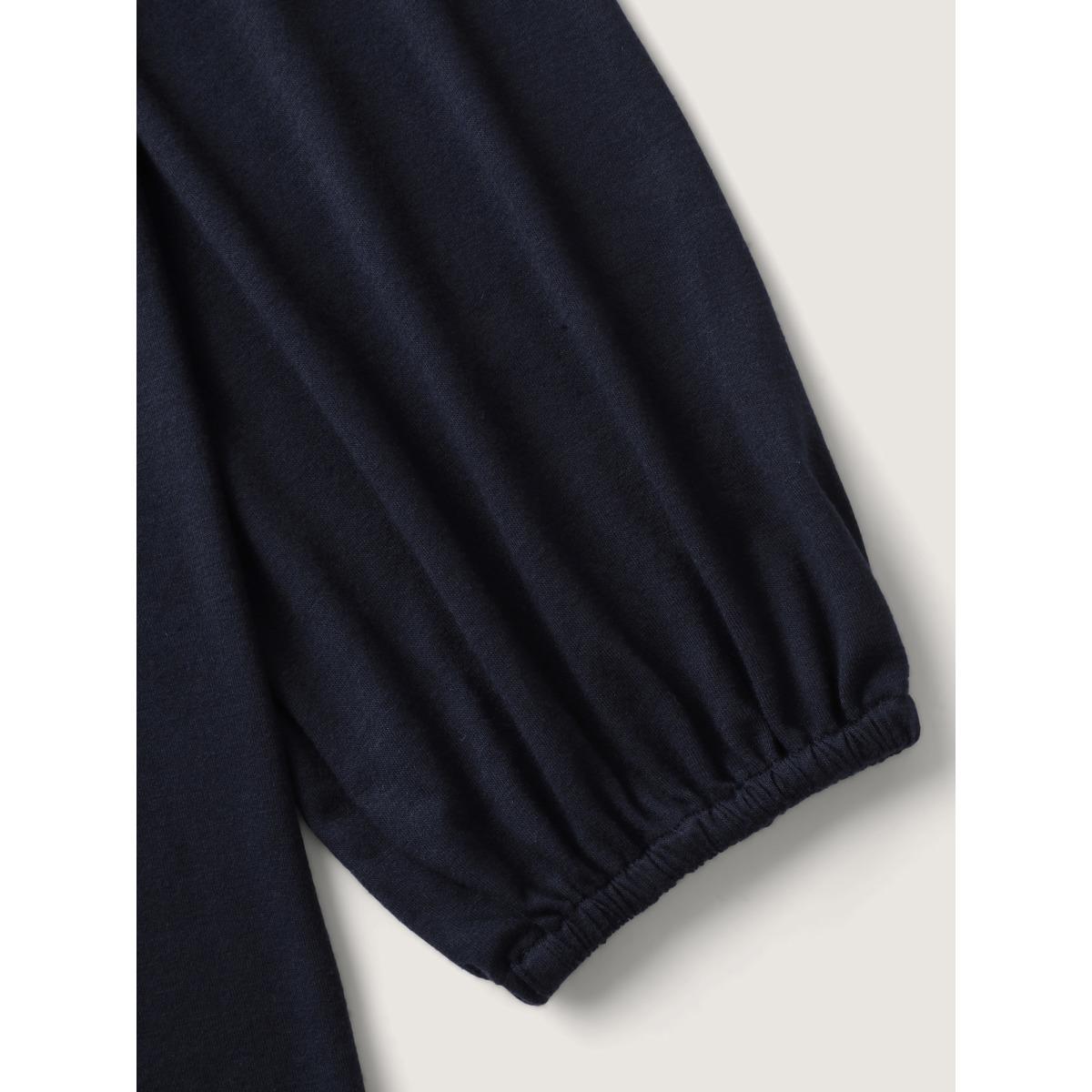 Plus Size Stretchy Plaid Sleeve Split Neck T-Shirt Midnight Women Leisure Contrast Plaid Flat collar with V-notch Casual T-shirts BloomChic 28/5X Product Image