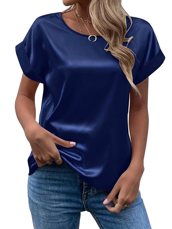 Loose Short Sleeves Solid Color Round-Neck T-Shirts Tops Product Image