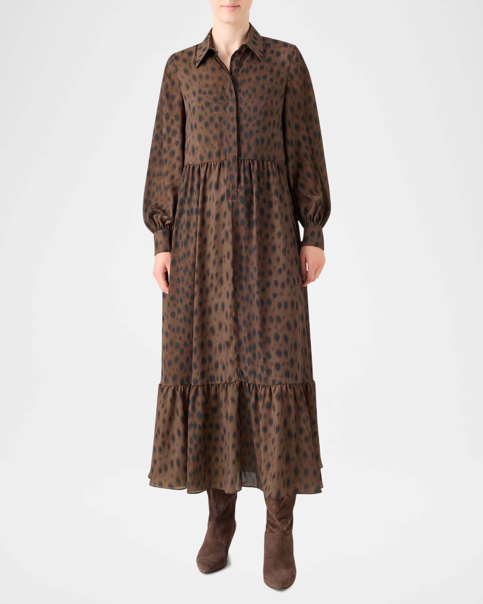 Leopard-Print Viscose Georgette Midi Shirtdress Product Image
