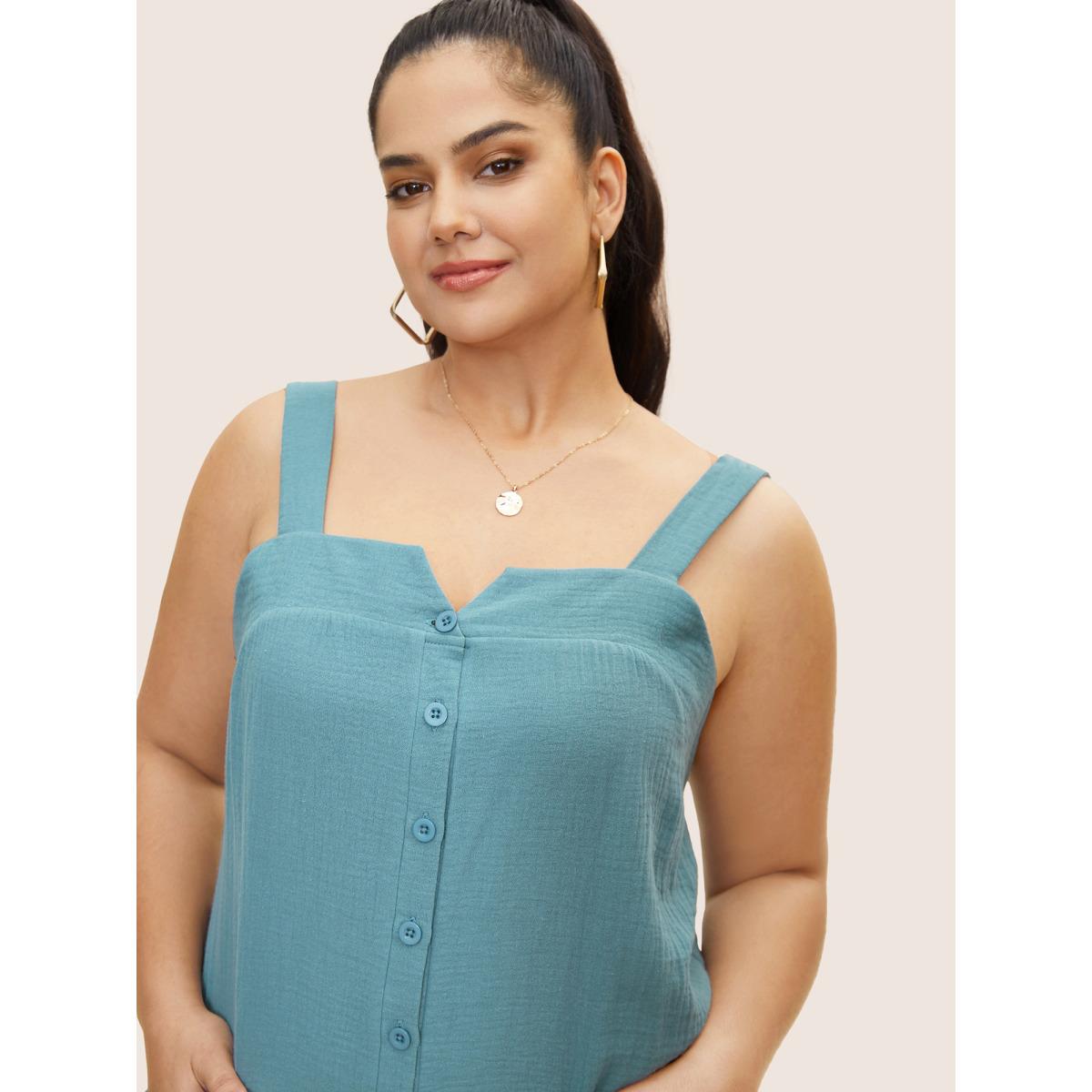 Plus Size Cerulean Notched Collar Textured Patch Pocket Jumpsuit Women Casual Sleeveless Notched collar Everyday Loose Jumpsuits BloomChic 30/6X Product Image