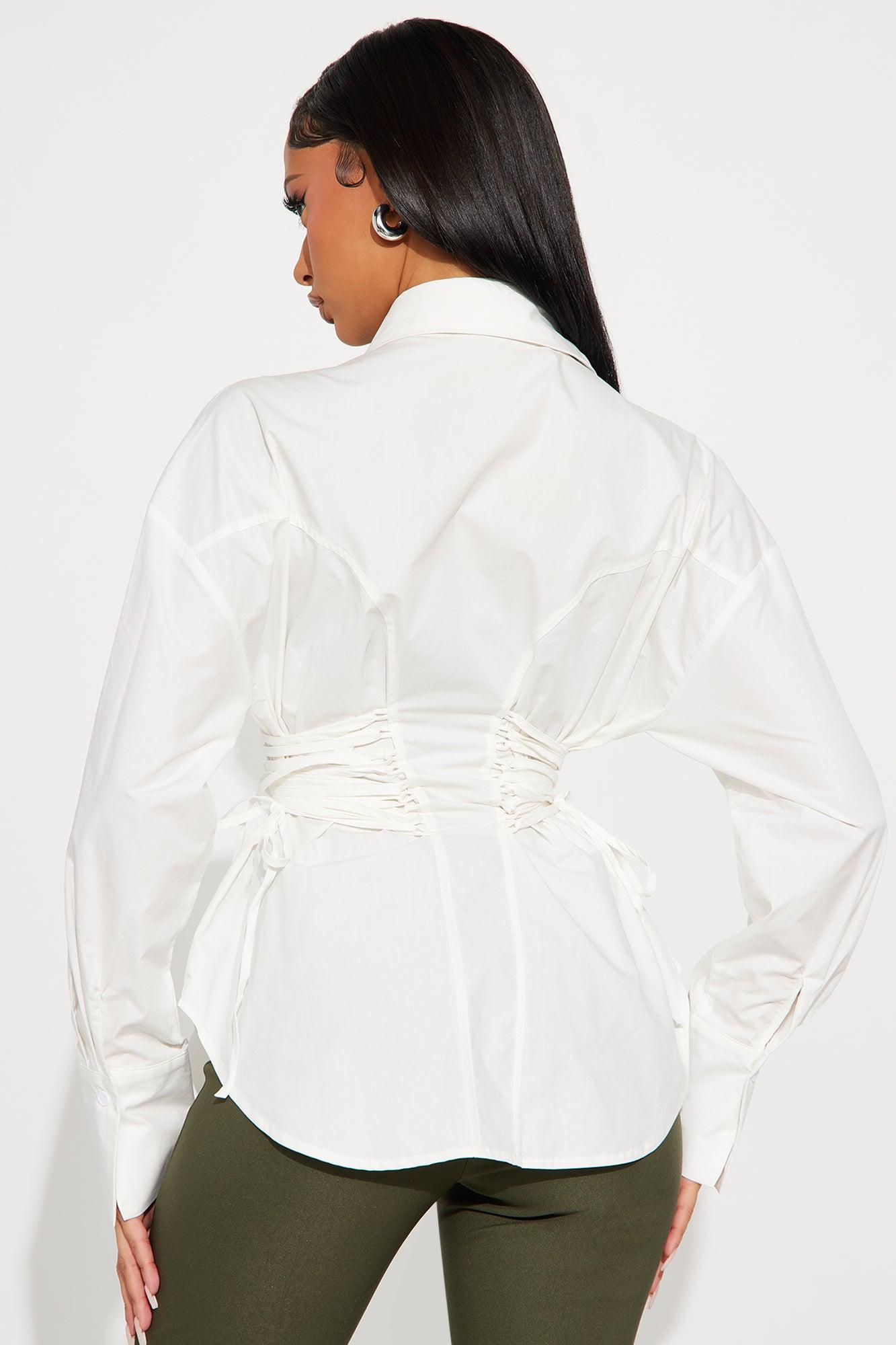 Mariana Lace Up Poplin Shirt - White Female Product Image