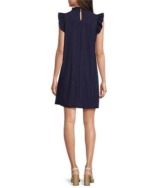 Jude Connally Shari Stretch Knit Ruffle Trim Mock Neck Cap Sleeve Shift Dress Product Image