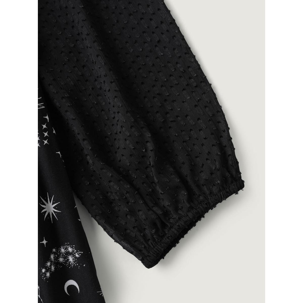 Plus Size Starry Adventure Contrast Sheer Midi Dress Black Women Timeless V-neck Extra Long Sleeve Curvy BloomChic 22-24/3X Product Image