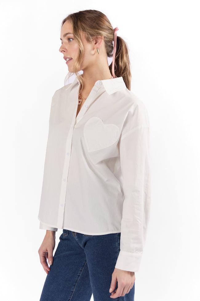 All My Love Heart Pocket Ivory Button Down Blouse FINAL SALE Product Image