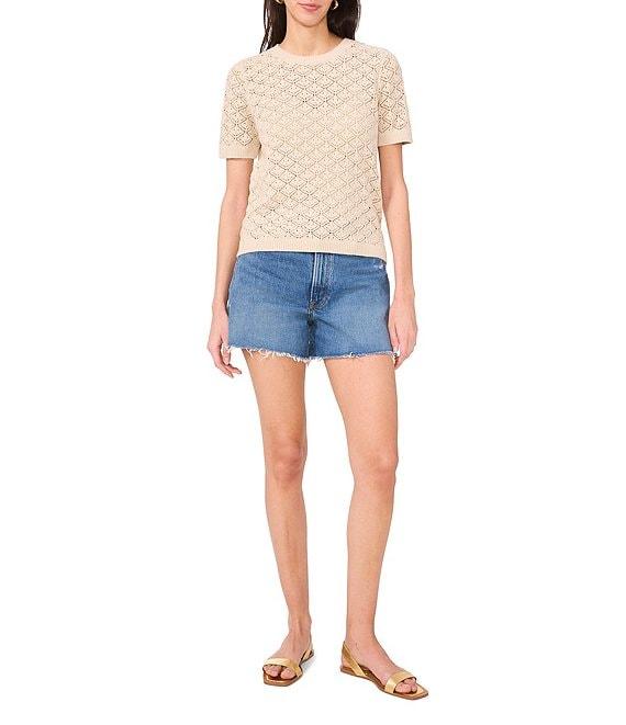 Vince Camuto Pointelle Knit Crew Neck Short Sleeve Top Product Image
