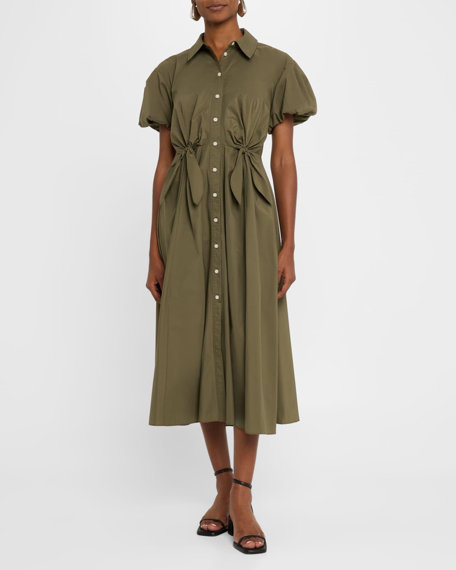 Elza Puff-Sleeve Tie-Waist Midi Shirtdress Product Image