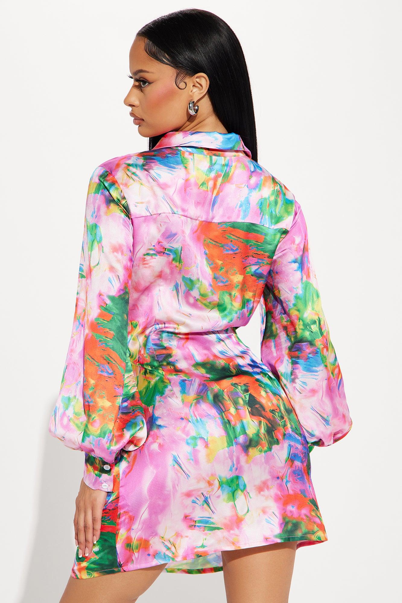 Madison Satin Mini Dress - Pink/combo Product Image