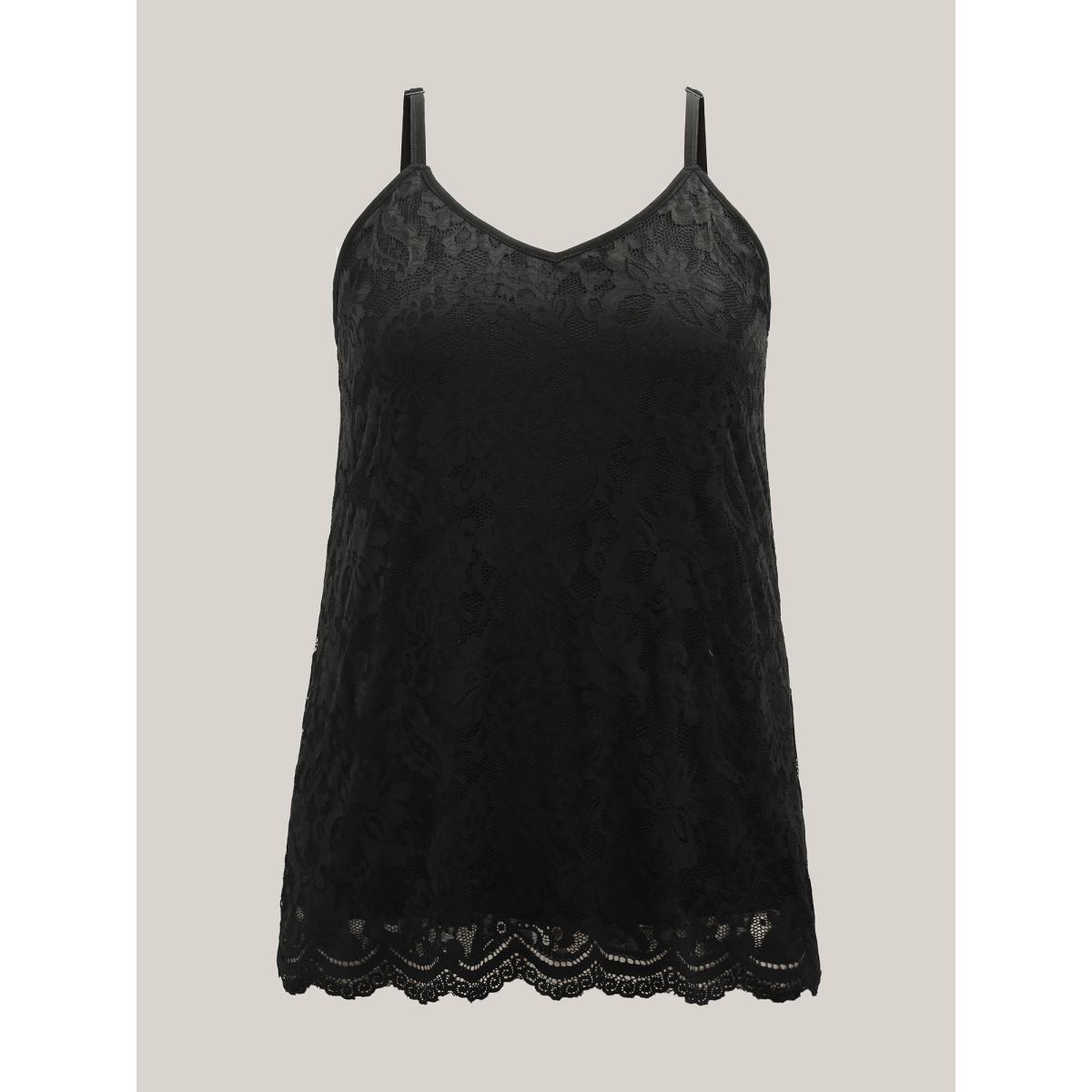 Plus Size Floral Lace Lined Tank Top Women Black Timeless Non V-neck Elegant Tank Tops Camis BloomChic 12/L Product Image