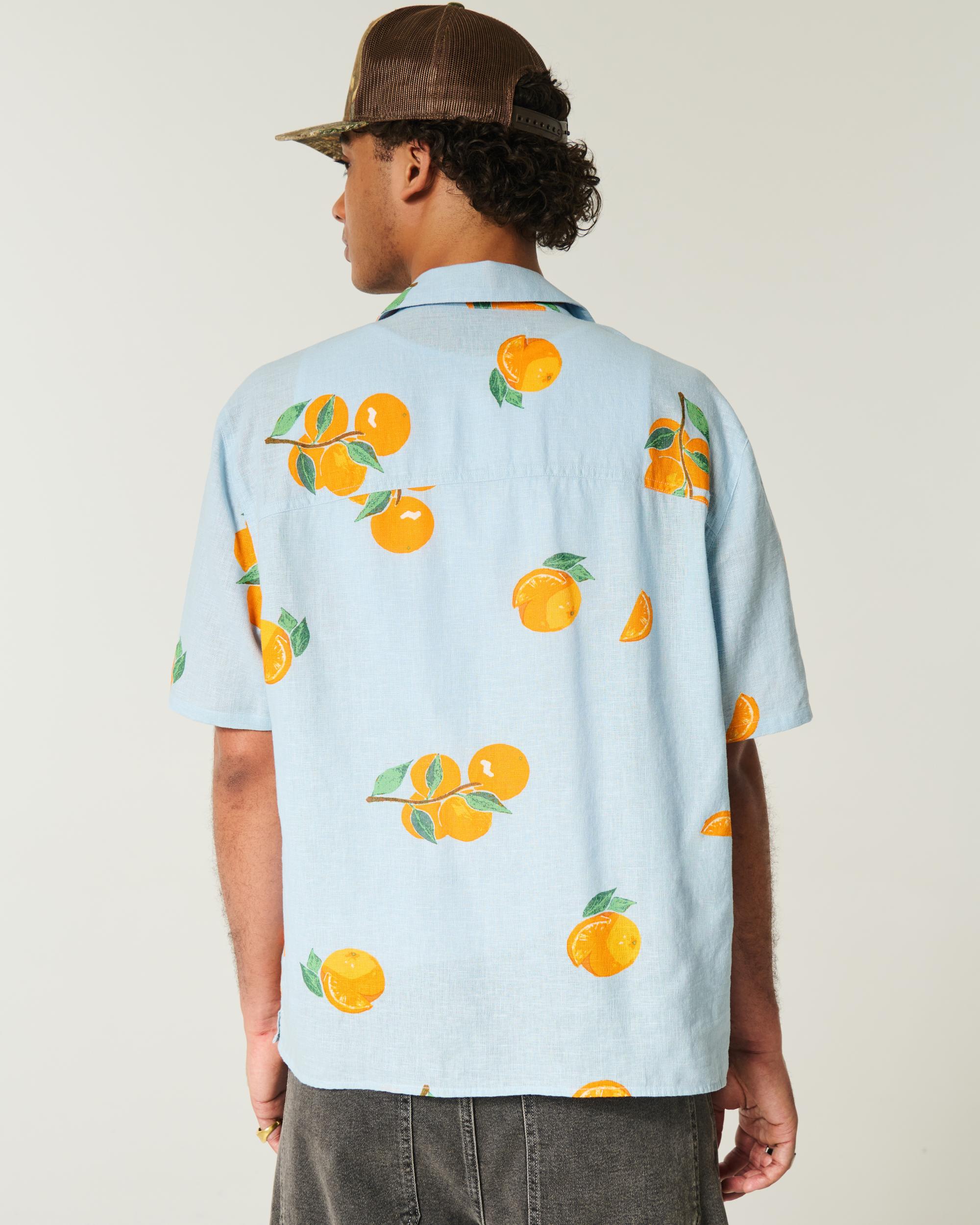 Boxy Short-Sleeve Linen-Blend Shirt Product Image