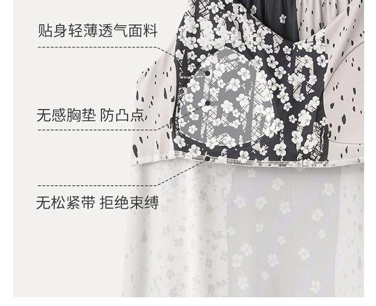 Spaghetti Strap Padded Printed Panel Midi Pajama Dress Product Image