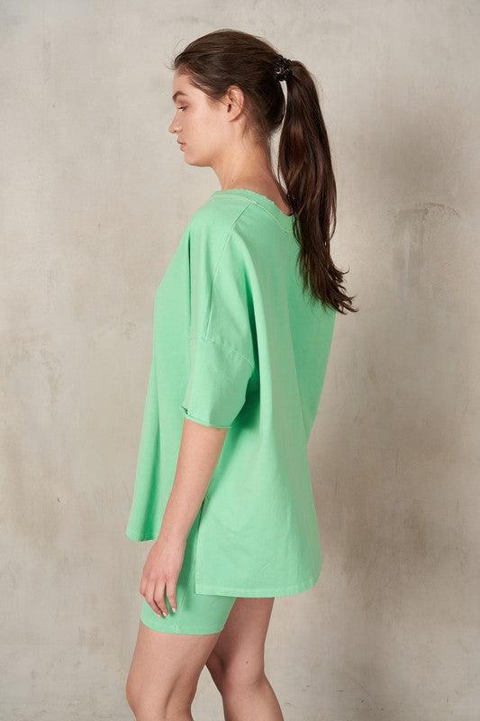 Lime V-Neck Boxy Tee Product Image
