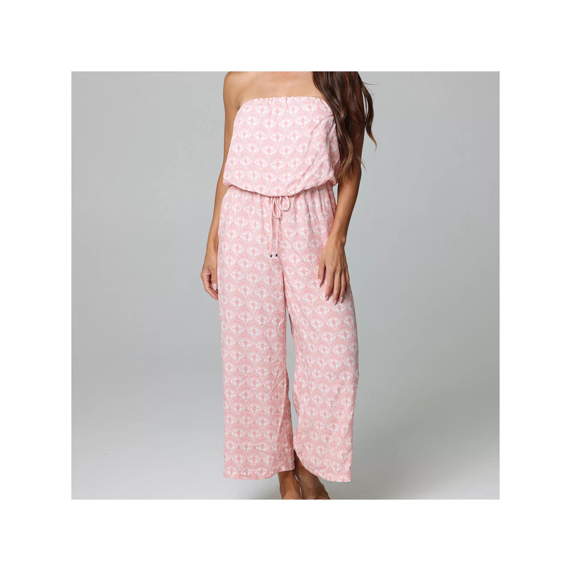 Women's J. Valdi Bandeau Swim Cover-Up Jumpsuit, Size: XS, Pink White Product Image