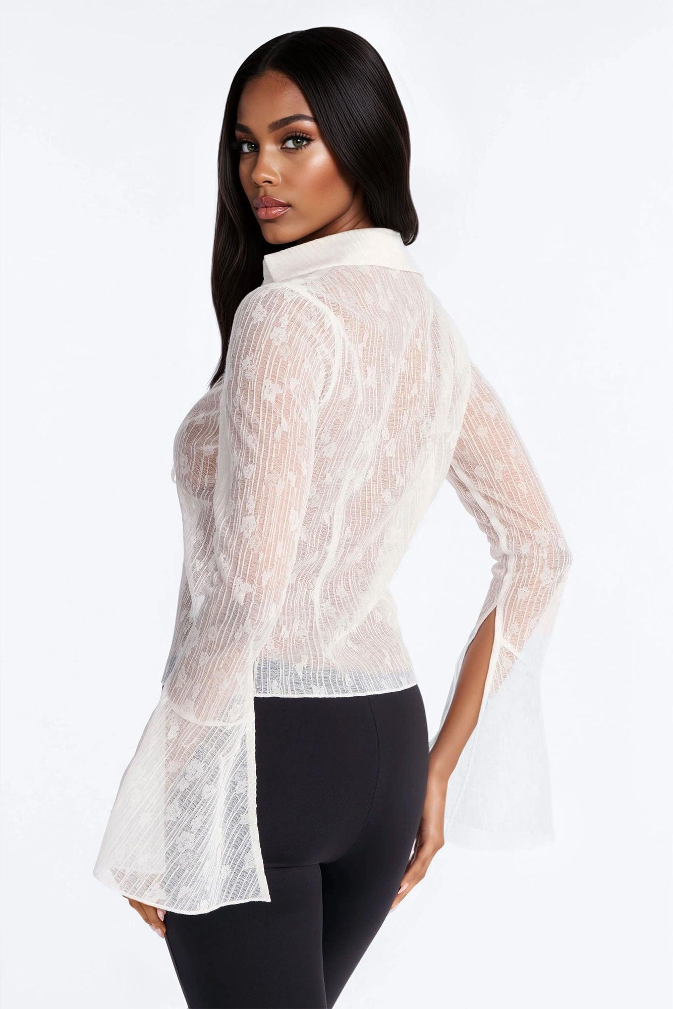 Emerson Textured Gauze Tie Long Sleeve Top - White Female Product Image