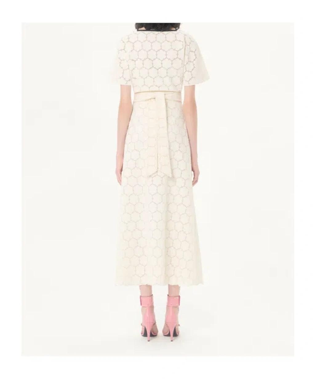 VALENTINO Midi Dress In Fleurs À Jours Cotton In White Product Image