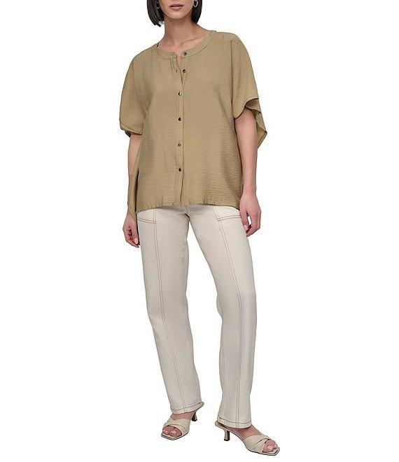 DKNY by Donna Karan Flowy Rumpled Voile Button Front Top Product Image