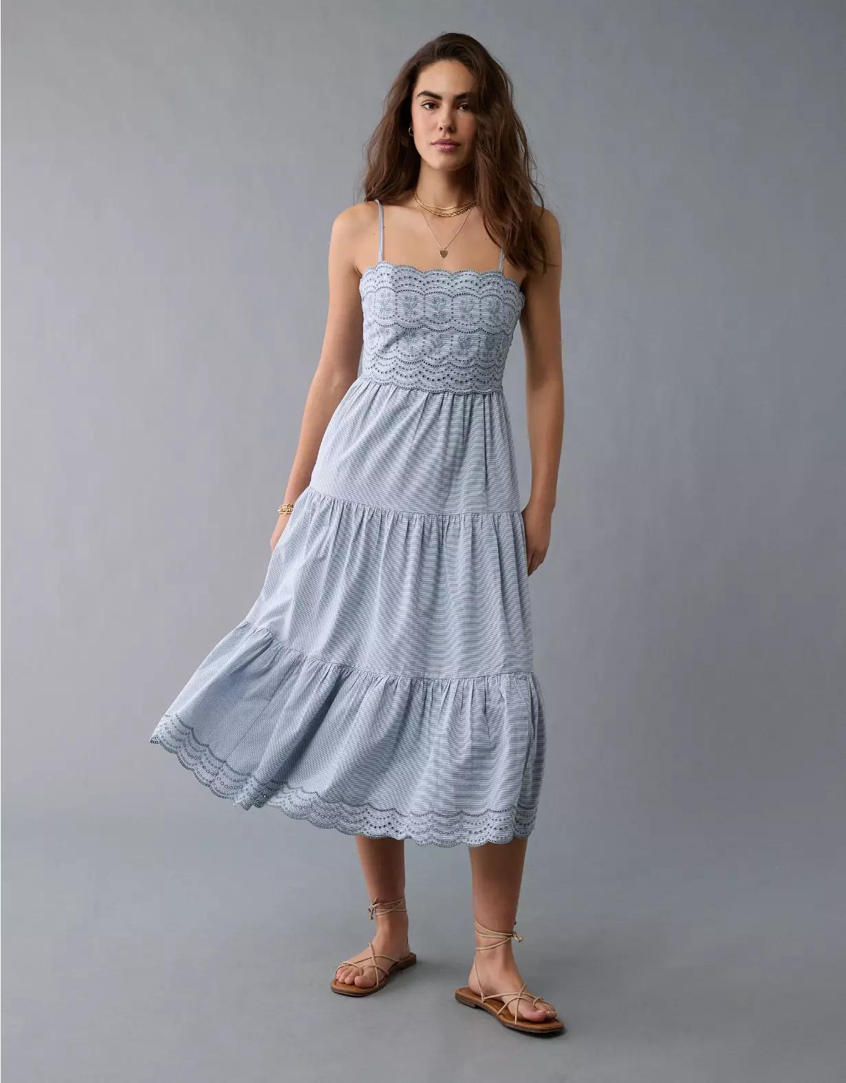 AE Scalloped Tiered Midi Dress Product Image