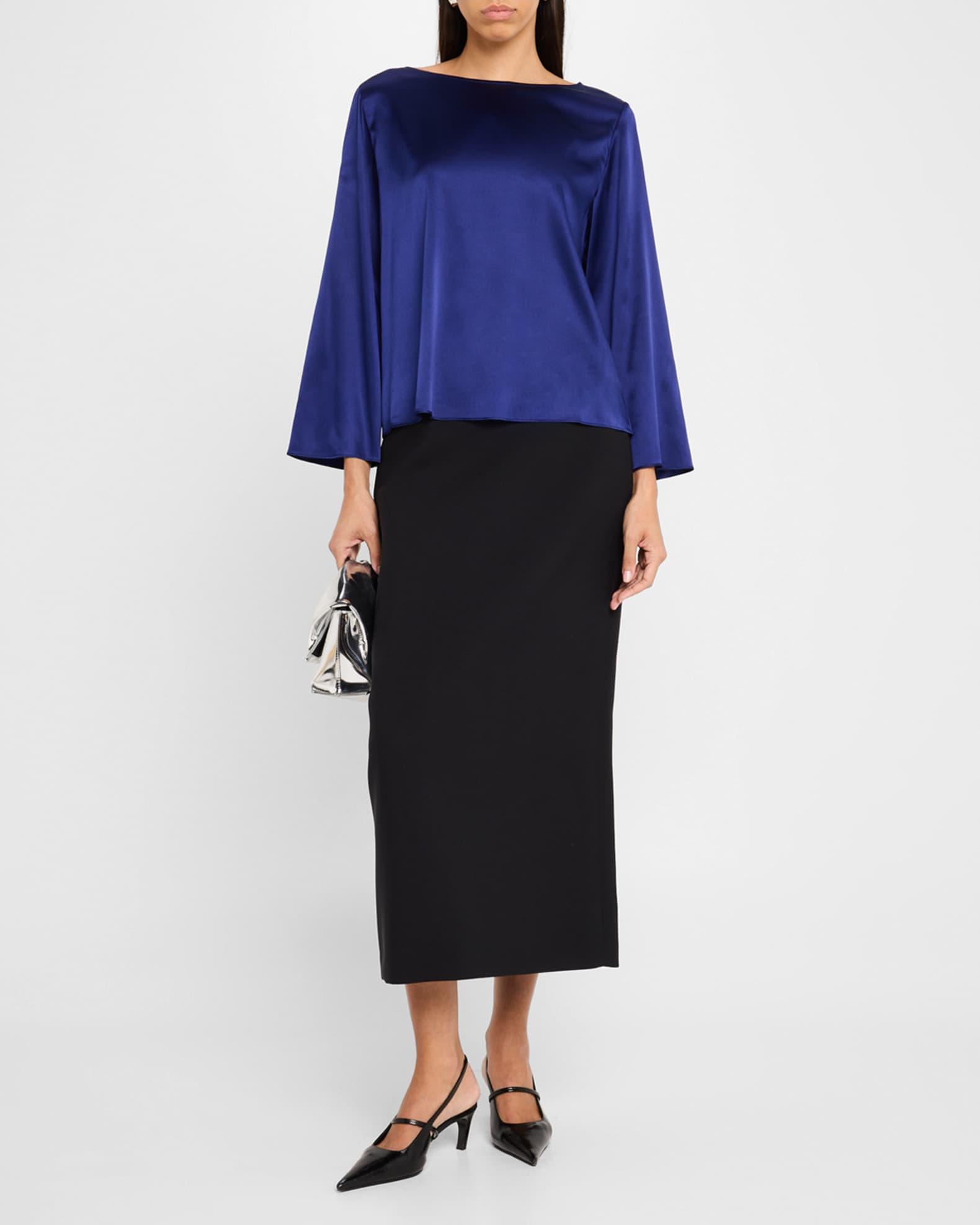 Bateau-Neck Silk Charmeuse Top Product Image