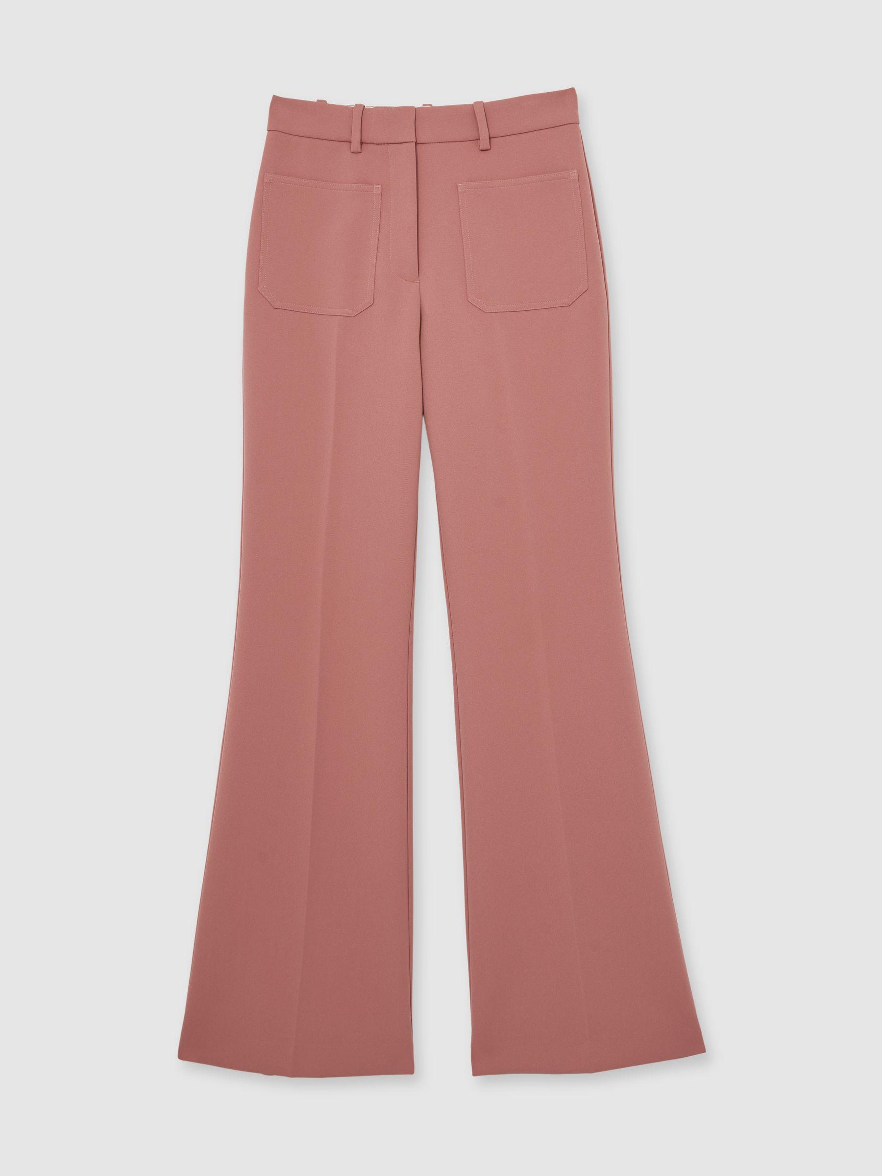 Petite Twill Patch-Pocket Flared Trousers in Pink Product Image