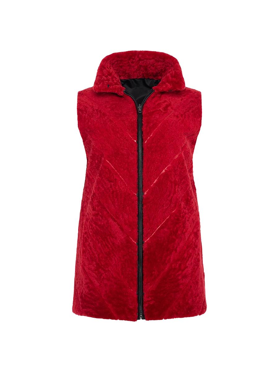 Womens Textured Shearling Lamb Zip Vest Reversible To Taffeta Product Image